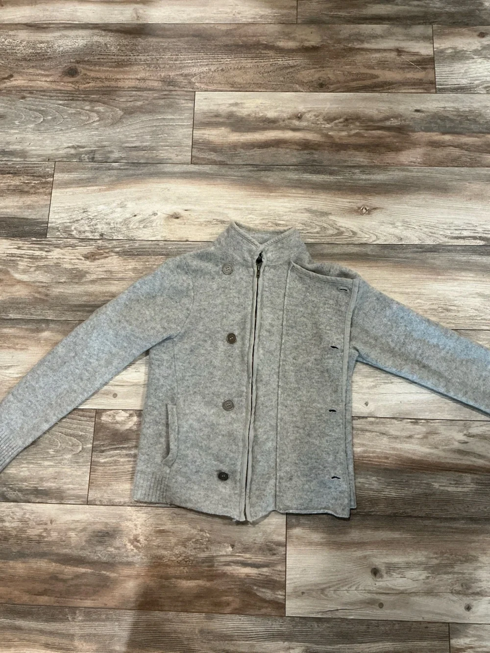 Men's Gray Double-Breasted Wool Blend Cardigan Sweater
